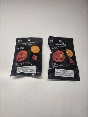 Happy Halloween Lot of 2 Packs of Glow Rings (4 Rings Total) Pumpkins - NEW
